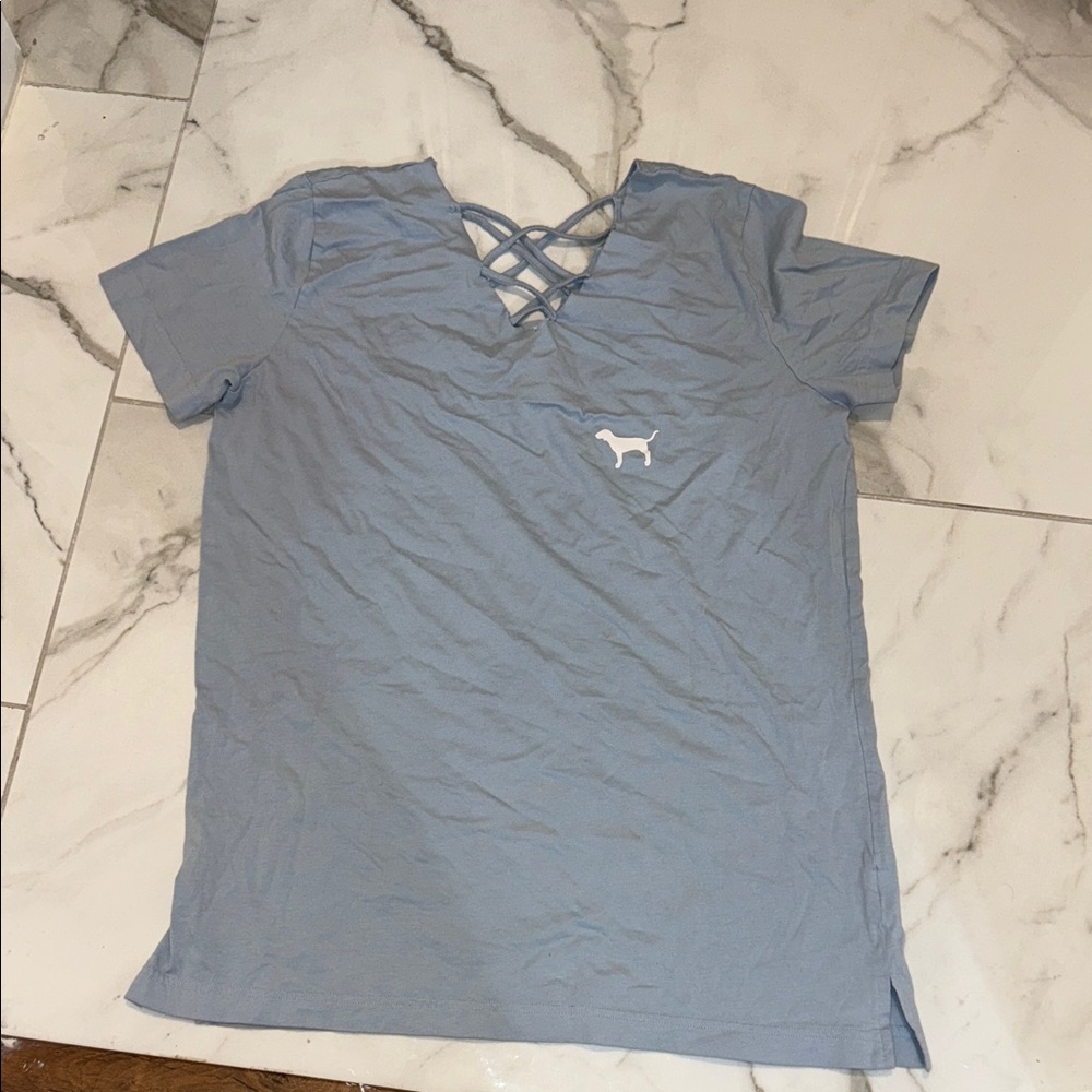 Blue Women's Top with Crisscross Detail